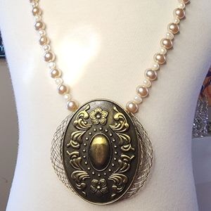 OOAK Vintage Pearl Assemblage Art Necklace Earring Set